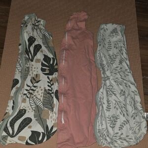 Set of Three Baby Sleep Sacks in Pink and Leaf Patterns